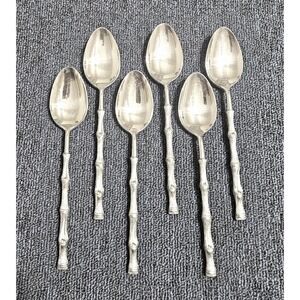 Oxford Hall JADE Soup Spoon Set of 6 Textured Bamboo Cane Stainless Flatware